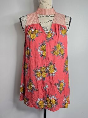 Hem & Thread Floral Choker Neck Sleeveless Top Sz L